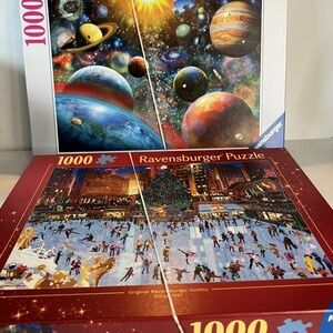 Lot of 2 Ravensburger 1000 Piece Puzzles Rockefeller Center Joy Planetary Vision